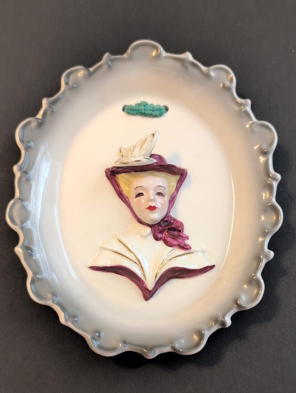 Vintage Florence Ceramic Blonde Gibson Girl Pink Hat Wall Plaque